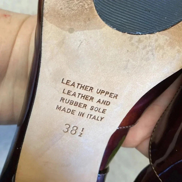 Anyi Lu Brown Handmade in Italy Patent Leather Peep Toe Pump - Picture 8 of 8